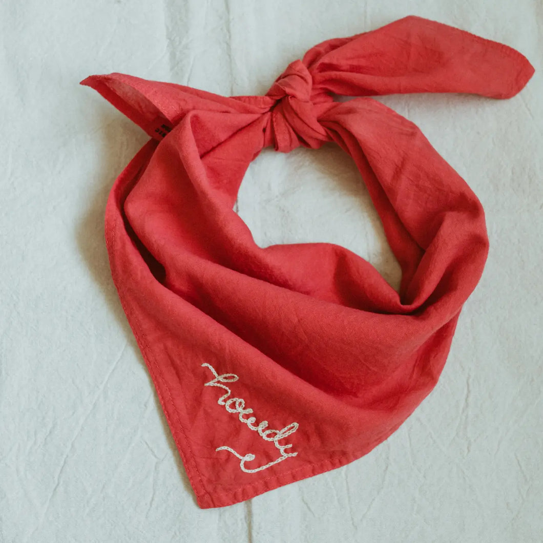 Hand embroidered organic cotton bandana -  Howdy