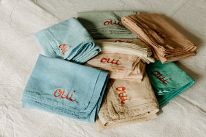 Hand embroidered plant dyed organic cotton bandana - Oui bandanas