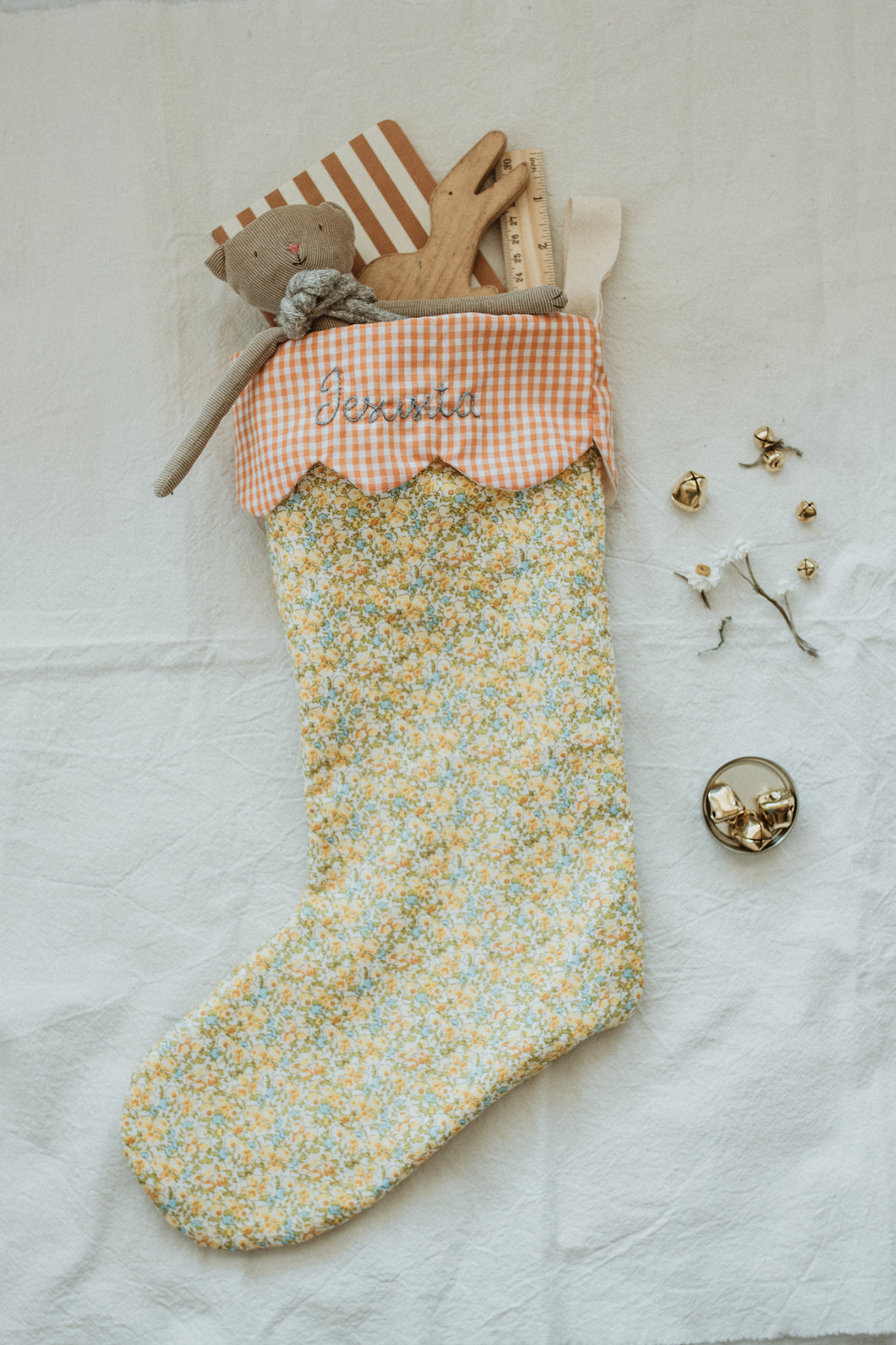 retro Christmas sock- Hand embroidered Personalized Handmade Christmas stocking