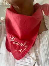 Load image into Gallery viewer, Hand embroidered organic cotton bandana -  Howdy
