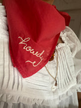 Load image into Gallery viewer, Hand embroidered organic cotton bandana -  Howdy
