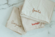 Load image into Gallery viewer, Hand embroidered Hand dyed Organic cotton Kitchen Towel 
