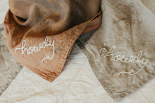 Load image into Gallery viewer, Hand embroidered organic cotton bandana -  Howdy
