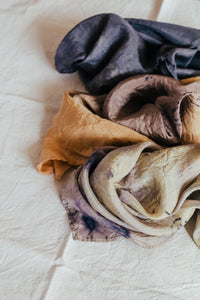 Bundle Dyed Silk scarves - Eco printed with natural dyes