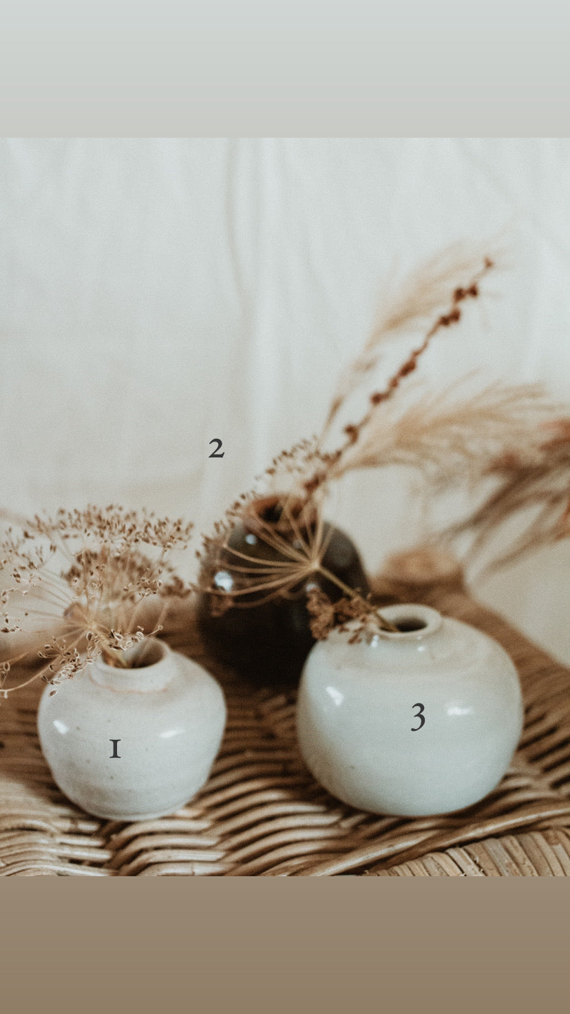 Hand thrown mini stoneware flower vases - Neutral & Minimal